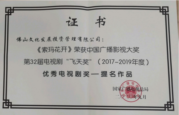 取景佛山索玛花开获飞天奖优秀电视剧奖提名