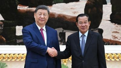 习近平会见柬埔寨人民党主席、参议院主席洪森